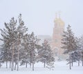 Winter landscape with the town church Royalty Free Stock Photo