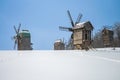 Winter landscape of traditional Ukrainian windmill