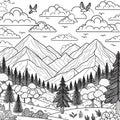 Winter landscape with trees, coloring page, line art, illustration, outline, sketch, silhouette Royalty Free Stock Photo