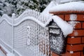 Winter landscape with fence snow letterbox Royalty Free Stock Photo