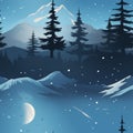 a winter landscape with trees mountains and a full moon Royalty Free Stock Photo