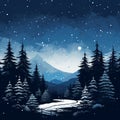 winter landscape with trees and mountains at night Royalty Free Stock Photo