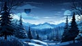 winter landscape with trees and mountains at night Royalty Free Stock Photo