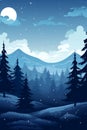 winter landscape with trees and mountains at night Royalty Free Stock Photo