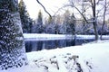 landscape winter lake water reflection snow sunlight sky