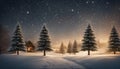 winter landscape with trees and snow A joyful Christmas with a row of trees and a starry sky. The trees are cheerful and festive