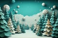 Winter landscape with trees and snowflakes. 3D illustration. Generative AI Royalty Free Stock Photo