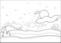 Winter landscape. Vector black and white coloring page Royalty Free Stock Photo