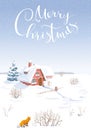 Winter landscape vector Christmas card