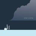 Winter landscape vector illustration in modern minimalistic style with storm snowing cloud coming. Royalty Free Stock Photo