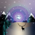 Winter landscape vector image, snow-capped mountains, the moon shines