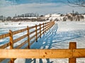 Winter landscape view of Cernica Monastery with fence
