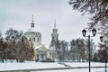 Winter landscape with view of Church of St. Michael the Archangel. Russia, city of Oryol