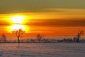Winter landscape view with snow on the fields at sunset Royalty Free Stock Photo