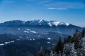 Winter landscape, viewpoint to Bucegi Mountains, Postavaru Mountains, Romania Royalty Free Stock Photo