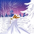 Winter landscape, village house in the forest, covered with snow Royalty Free Stock Photo