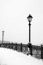 Winter landscape and vintage style lanterns.