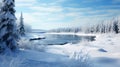 Wintry River Landscape: A Stunning Daz3d Inspired Matte Photo Royalty Free Stock Photo