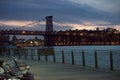 2017 Winter landscape-Williamsburg Bridge at sunset Royalty Free Stock Photo