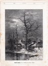 Winter landscape.Wimmer`s drawing. Illustration of the journal Niva 1886