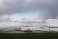 Winter landscape with wind farm generators, Monti Dauni, Daunian Mountains, Puglia, Italy