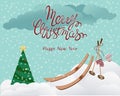 Winter landscape with wishes for a Merry Christmas and a Happy New Year Royalty Free Stock Photo