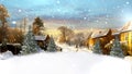 winter landscape wooden cabin and trees under snow blue sky snow fall pine trees covered by snow countryside nature winter lands