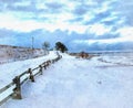 Winter landscape with wooden fence