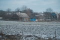 Winter landscape. Wooden hut in the middle of a snowy forest Royalty Free Stock Photo