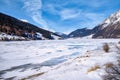 Reschensee Resia lake,  South Tyrol Italian Alps and Austria Royalty Free Stock Photo