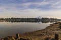 Winter landscapes on lake Tapps park with Mt rainier background.