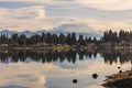Winter landscapes on lake Tapps park with Mt rainier background.