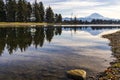 Winter landscapes on lake Tapps park with Mt rainier background.