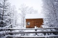 Winter landscapewith snowy mountain cottage Royalty Free Stock Photo