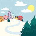 winter landshaft cute hause flat Royalty Free Stock Photo