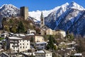 Winter lanscape view of Santa Maria in Calanca town, Switzerland Royalty Free Stock Photo