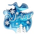 Winter layered paper art style vector illustration Royalty Free Stock Photo