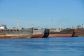 Winter layup of ships at the mouth of the Volga River in Volgograd. Russia Royalty Free Stock Photo