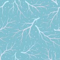Winter leafless tree branches blue white pink gradient seamless pattern