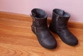 Winter leather shoes for little girls. Black color