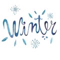 Winter lettering painting on white background