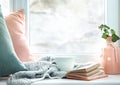 Winter life style background,cozy winter rest backdrop empty copy space