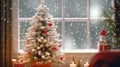 Winter Lifestyle of Christmas tree in home with snowstorm Royalty Free Stock Photo