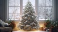 Winter Lifestyle of Christmas tree in home with snowstorm Royalty Free Stock Photo