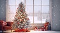 Winter Lifestyle of Christmas tree in home with snowstorm Royalty Free Stock Photo