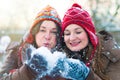 Winter Lifestyle Concept - Girls Having Fun in Park