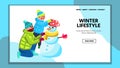 Winter Lifestyle And Funny Time Of Family Vector