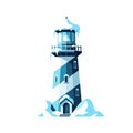 Winter Lighthouse with Snow and Ice Vector Illustration Royalty Free Stock Photo