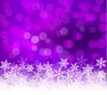 Winter lilac bokeh xmas background with snowflakes. Christmas bokeh holiday decoration for greeting card Royalty Free Stock Photo