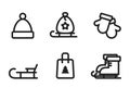 winter line icons. ice skates, sleigh, gifts, winter hat and gloves. vector images for Christmas, New Year design